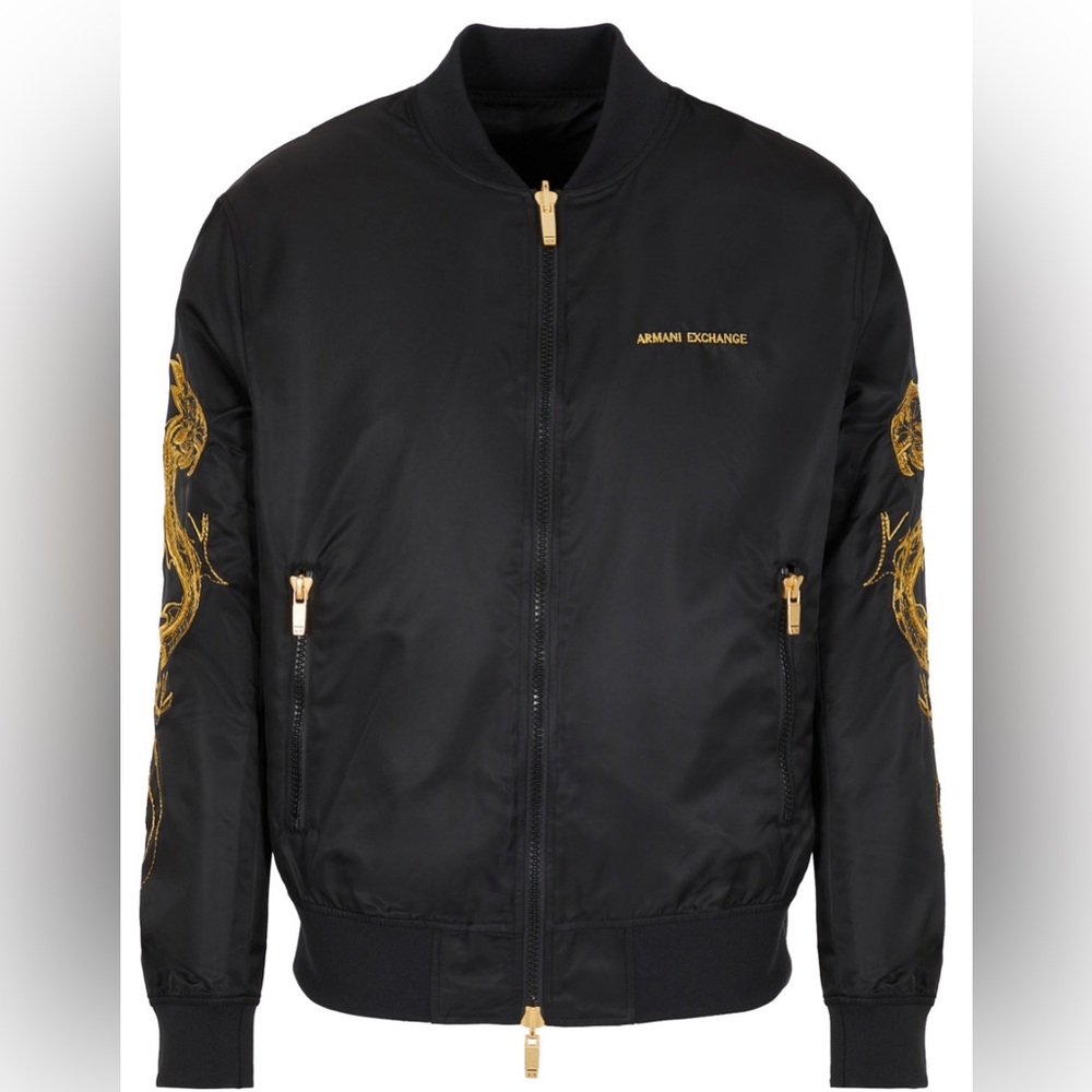 ARMANI EXCHANGE DRAGON EMBROIDERY BLACK JACKET